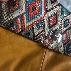 Yellow boho embroidered clutch